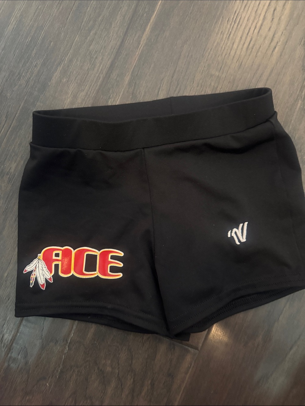 Varsity Black Athletic Shorts with Red and Gold ACE Logo